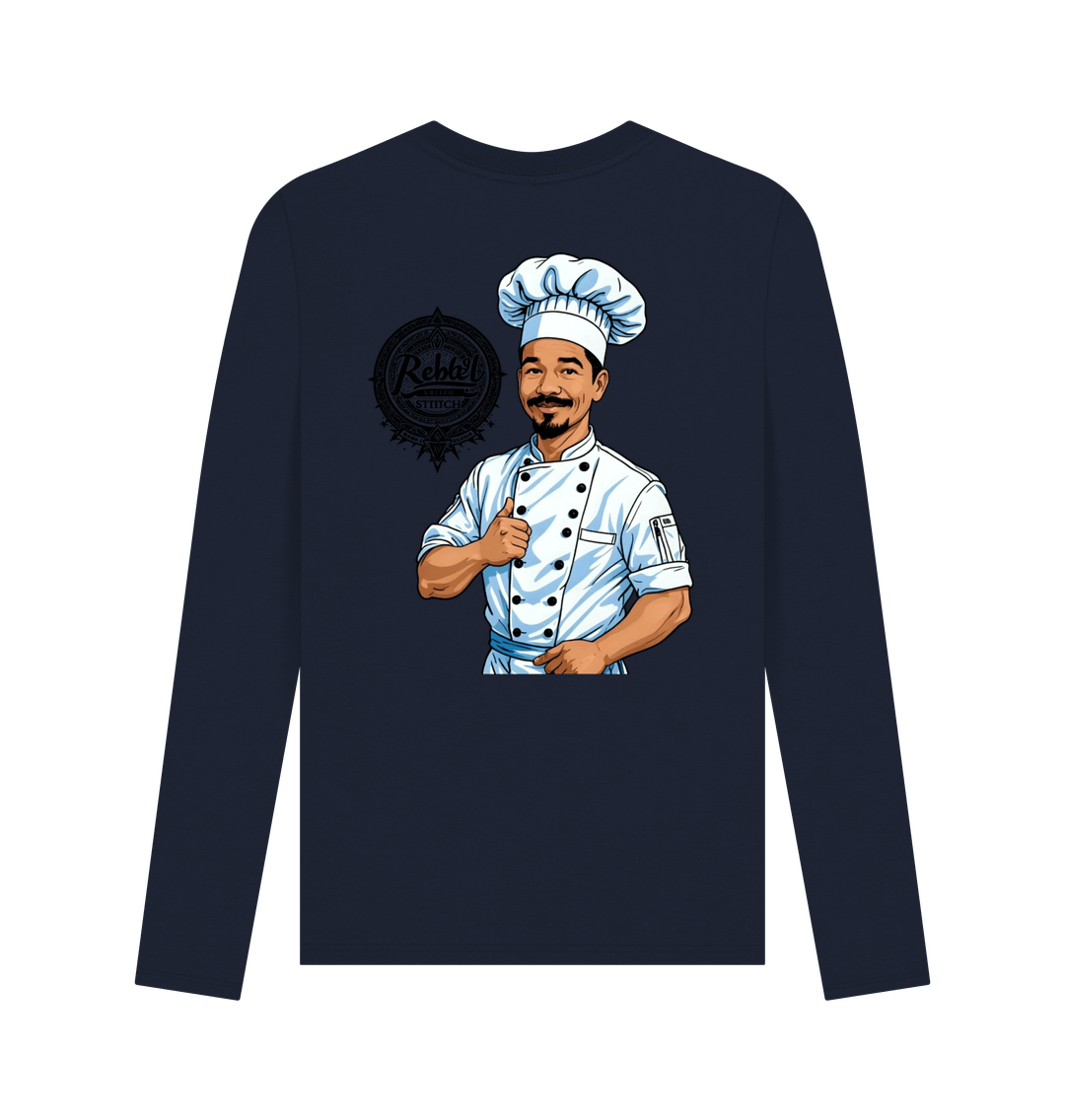 Navy Blue Rebel Stitch Premium Cotton Long Sleeve T-Shirt Chef Edition Back Print #2