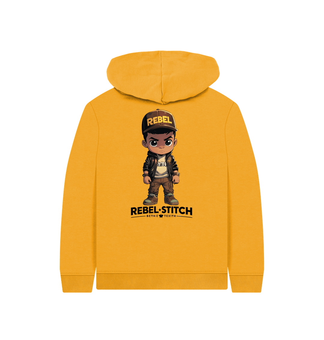 Mustard Rebel Stitch Premium Cotton Kids Hoodie Rebel Kids Back Print #1