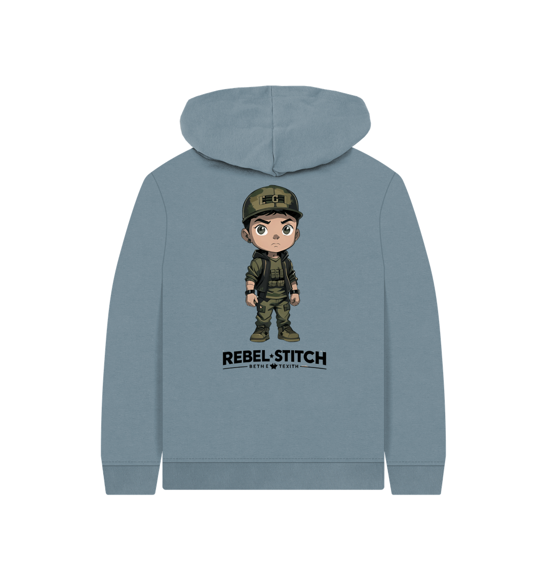 Stone Blue Rebel Stitch Premium Cotton Kids Hoodie Rebel Kids Back Print #4