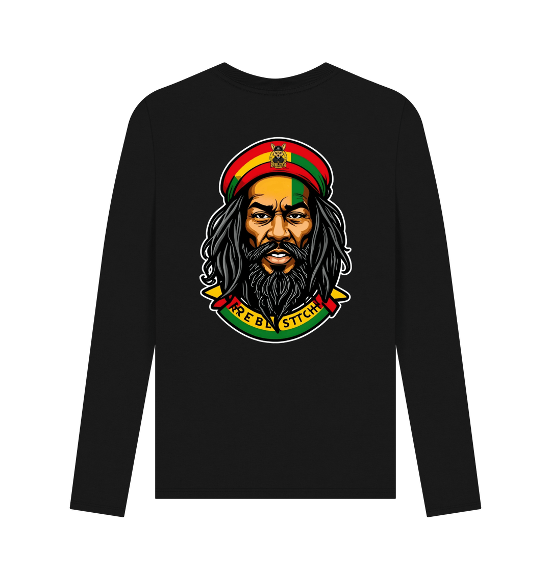 Black Rebel Stitch Premium Cotton Long Sleeve T-Shirt Zion-One Love Back Print #3