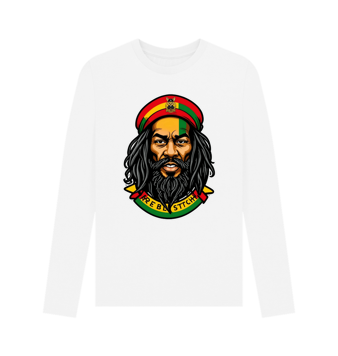 White Rebel Stitch Premium Cotton Long Sleeve T-Shirt Zion-One Love Front Print #3