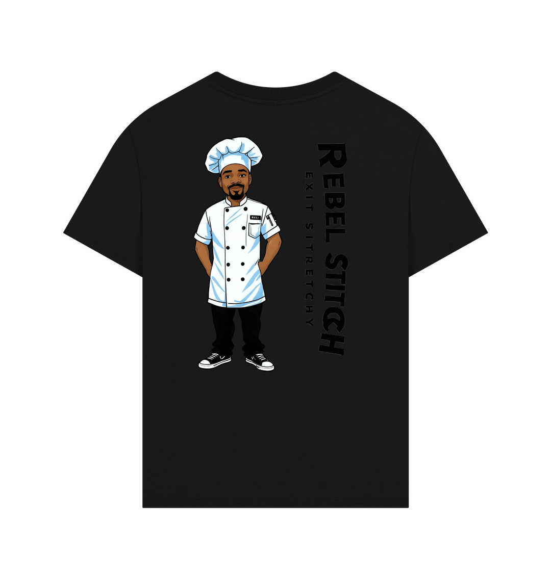 Black Rebel Stitch Premium Cotton Oversized Short Sleeve T-Shirt Chef Edition Back Print #1