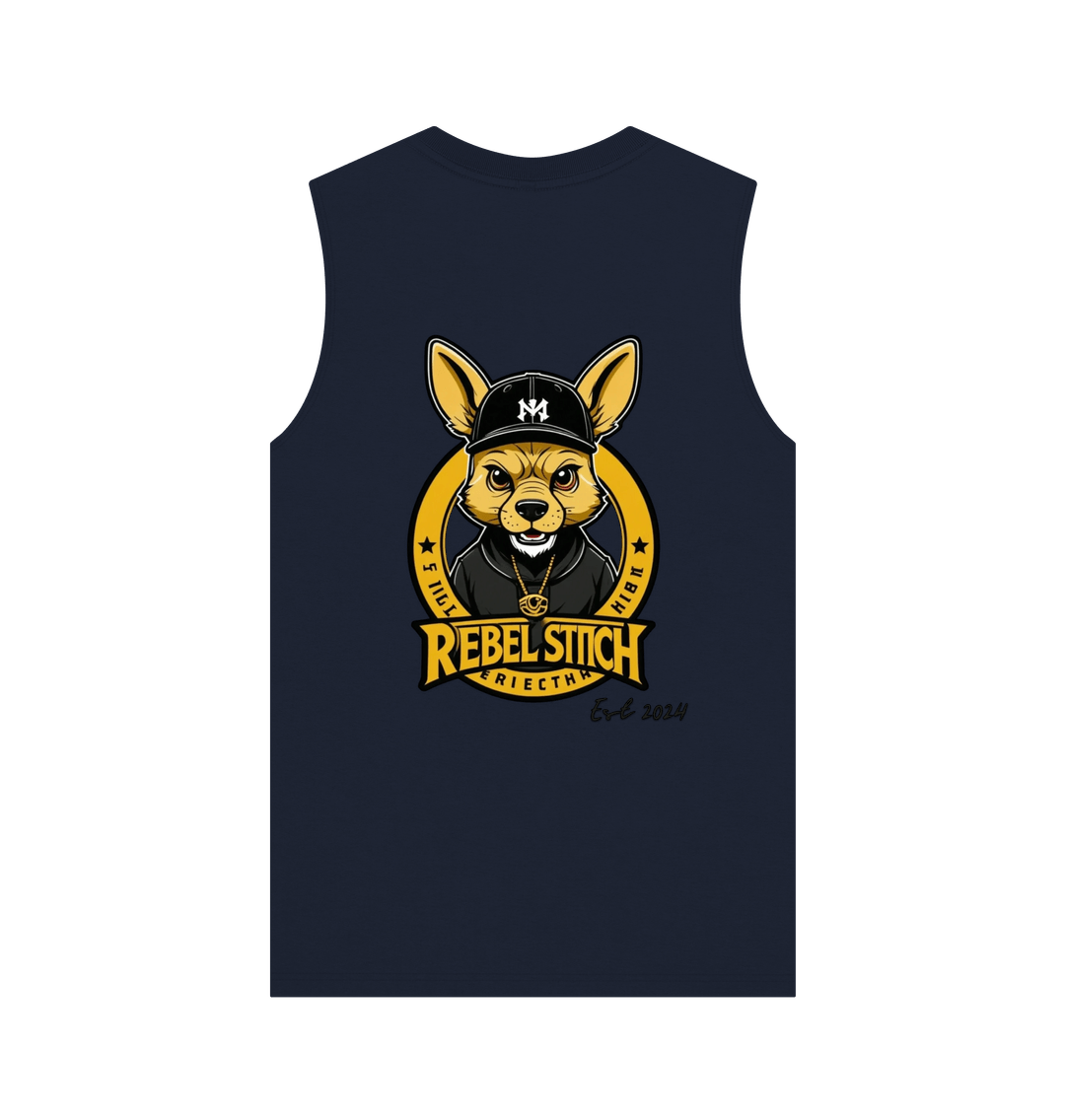 Navy Blue Rebel Stitch Premium Cotton Vest Back Print #1