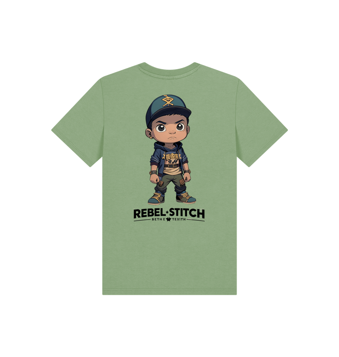 Sage Rebel Stitch Premium Cotton Short Sleeve Kids T-Shirt Rebel KIds Back Print #3