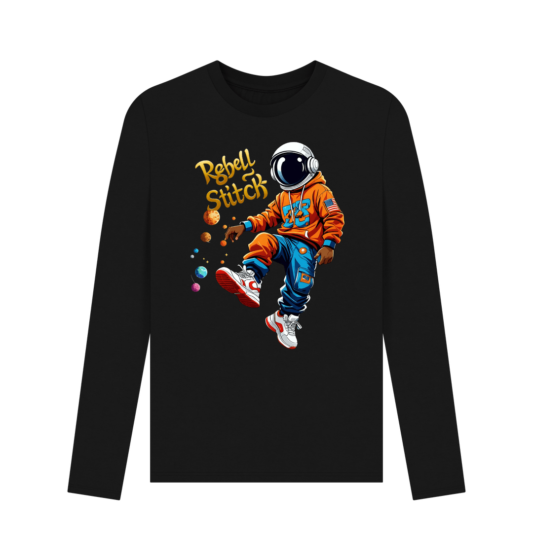 Black Rebel Stitch Premium Cotton Long Sleeve T-Shirt Space Edition Front Print #3