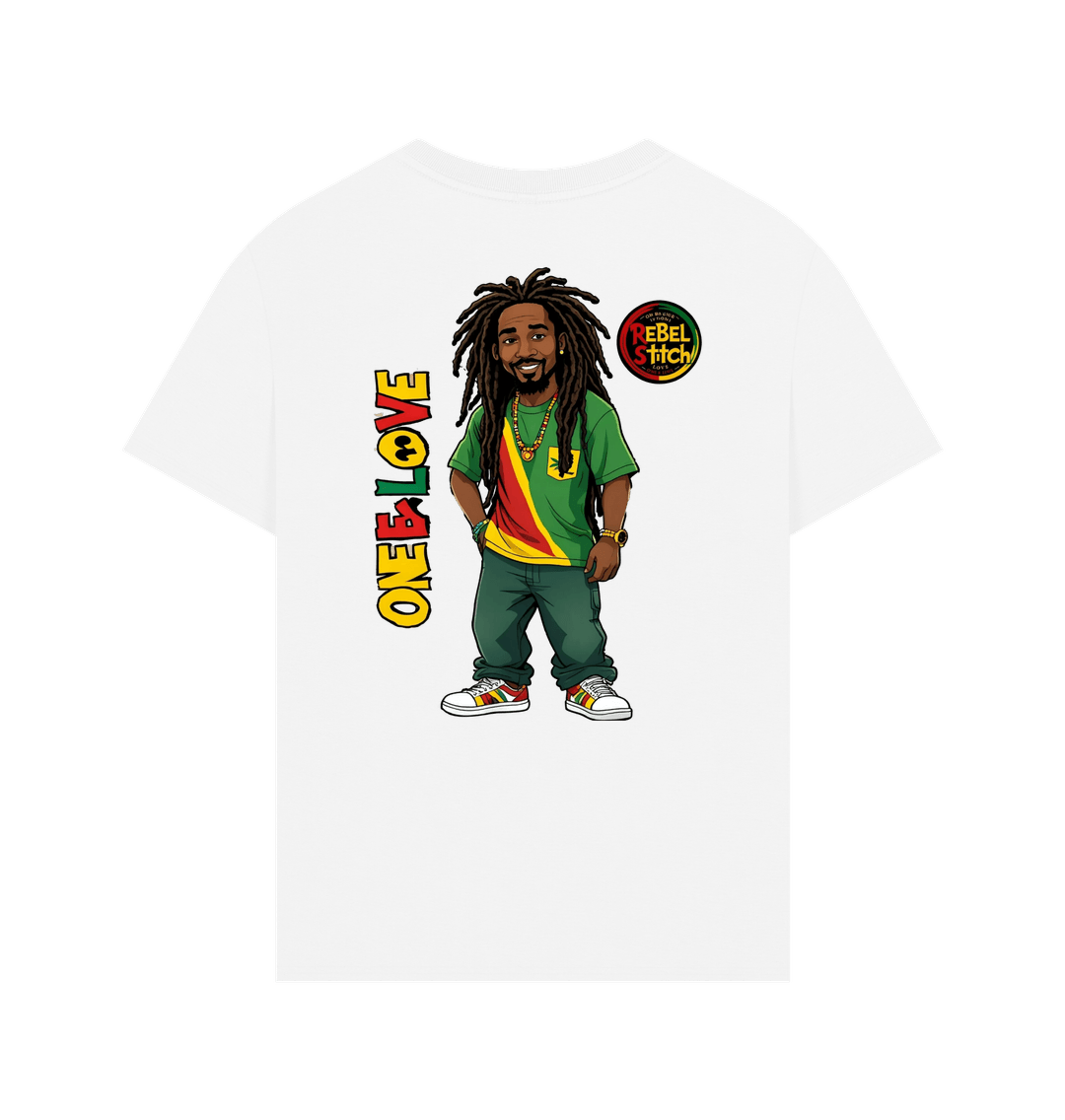 White Rebel Stitch Premium Cotton Oversized Short Sleeve T-Shirt Zion-One Love Back Print #1