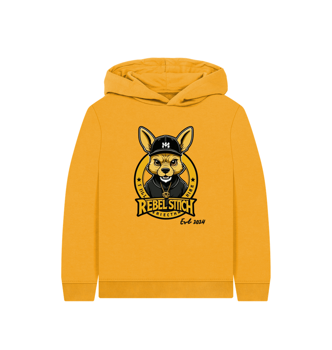 Mustard Rebel Stitch Premium Cotton Kids Hoodie Main Line Front Print #1