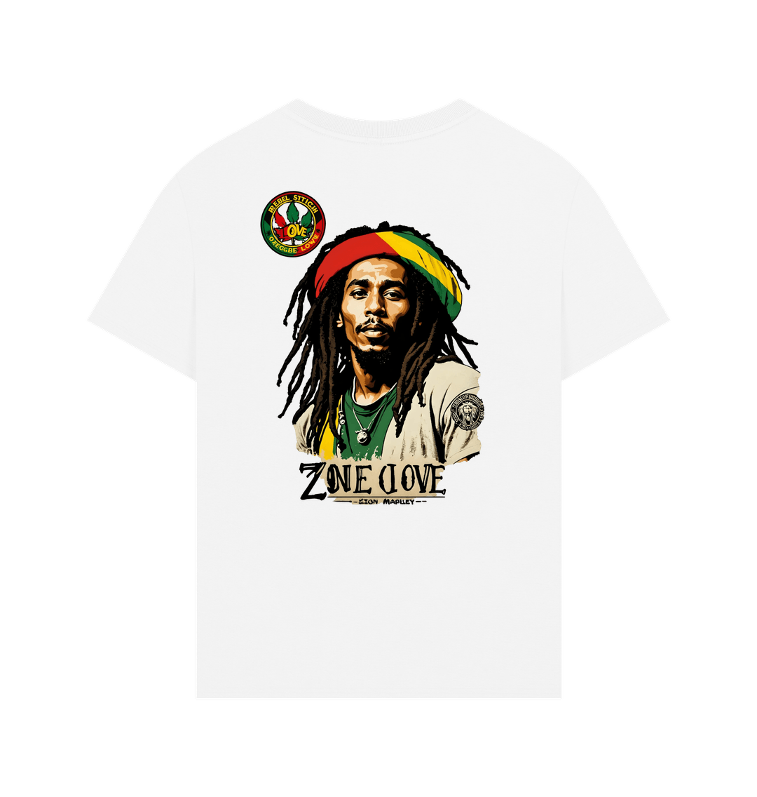 White Rebel Stitch Premium Cotton Oversized Short Sleeve T-Shirt Zion-One Love Back Print #4