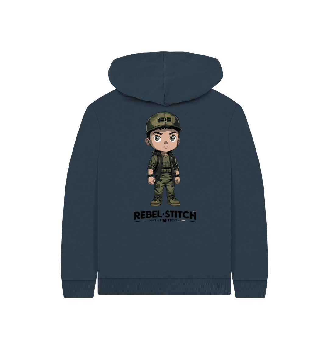 Navy Blue Rebel Stitch Premium Cotton Kids Hoodie Rebel Kids Back Print #4