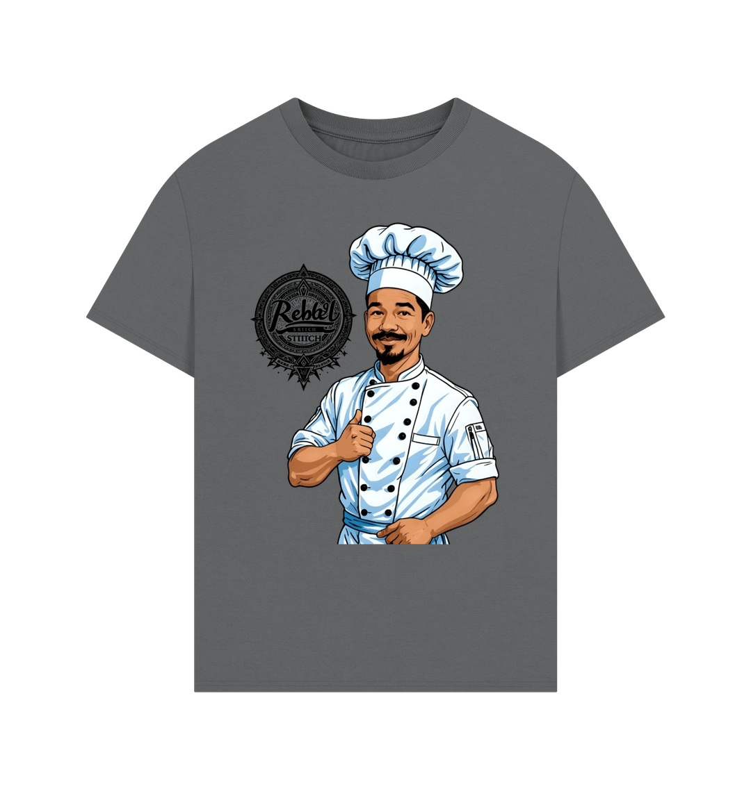 Slate Grey Rebel Stitch Premium Cotton Oversized Short Sleeve T-Shirt Chef Edition Front Print #2