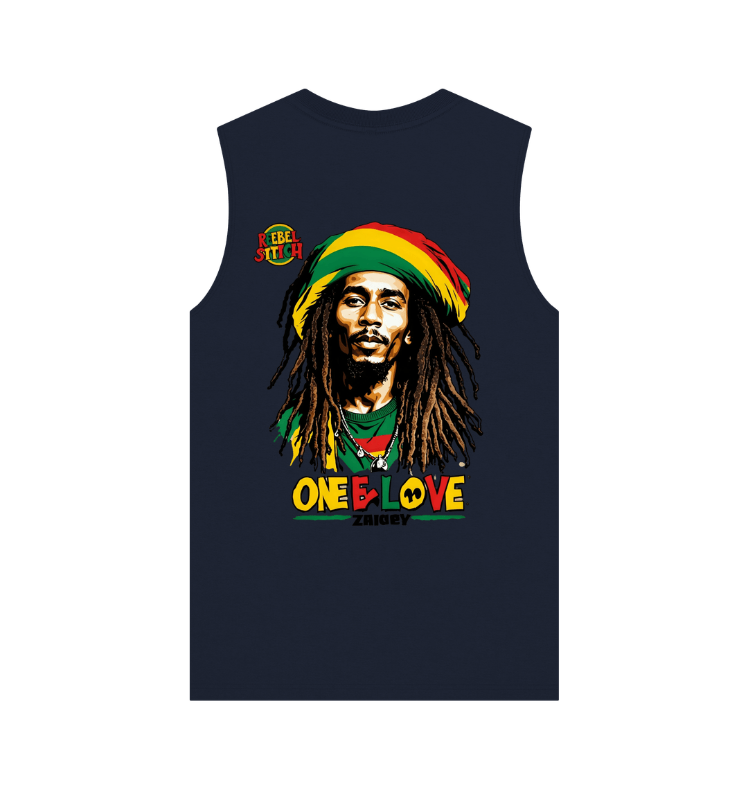 Navy Blue Rebel Stitch Premium Cotton Vest Zion-One Love Back Print #2