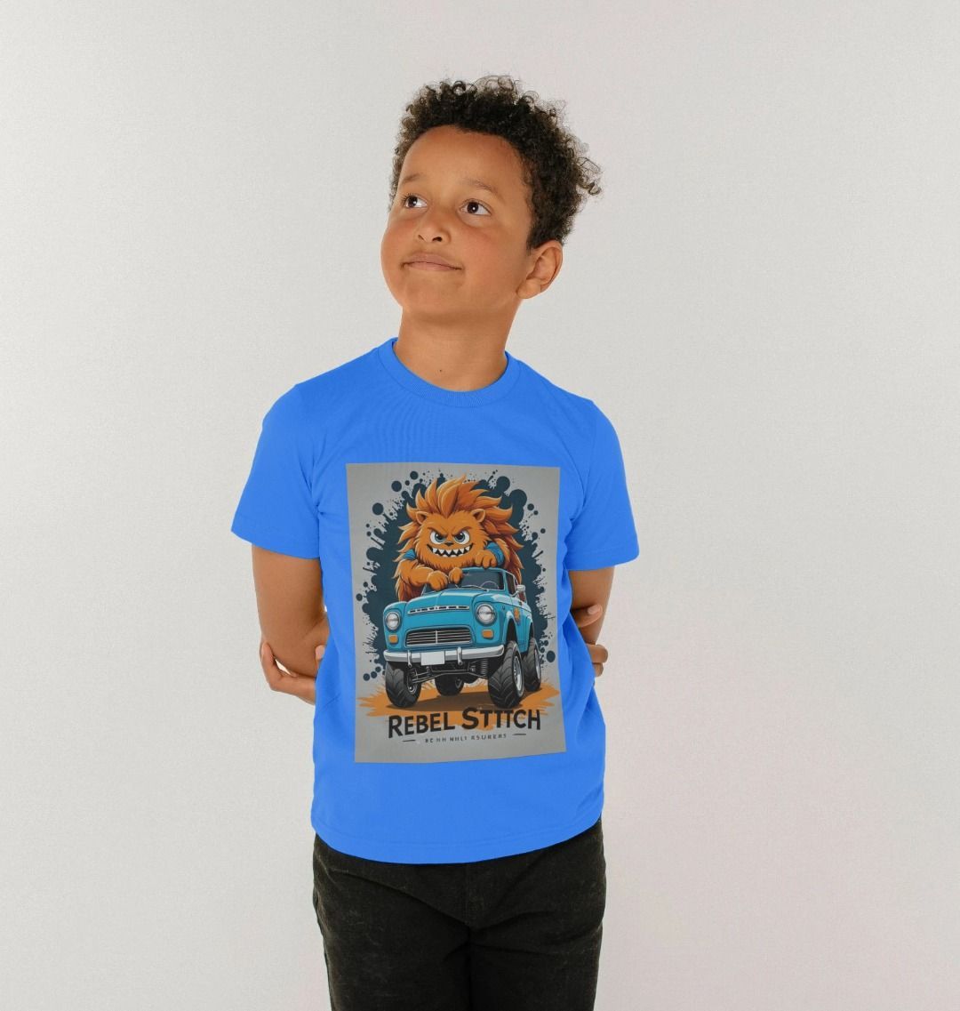 Rebel Stitch Premium Cotton Short Sleeve Kids T-Shirt Monster Truck Front Print #2