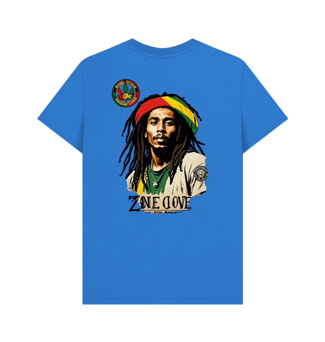 Bright Blue Rebel Stitch Premium Cotton Short Sleeve T-Shirt Zion-One Love Back Print #4