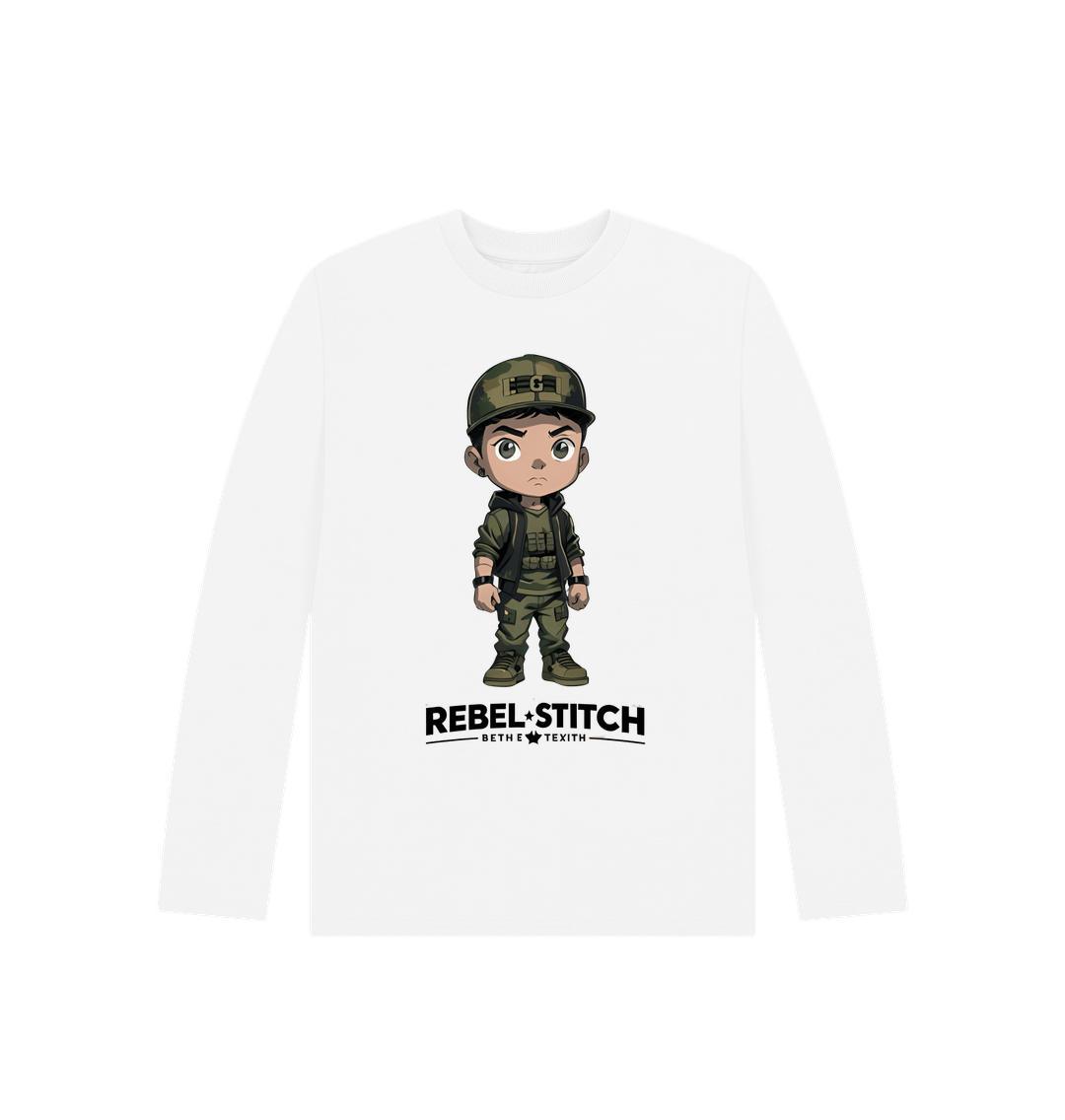 White Rebel Stitch Premium Cotton Long Sleeve Kids T-Shirt Rebel Kids Front Print #4