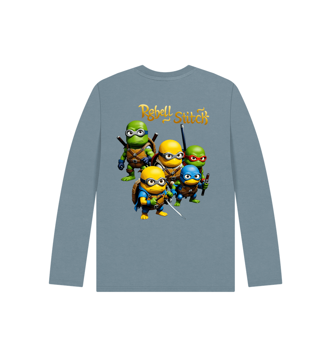 Stone Blue Rebel Stitch Premium Cotton Long Sleeve Kids T-Shirt TMNM Back Print #3