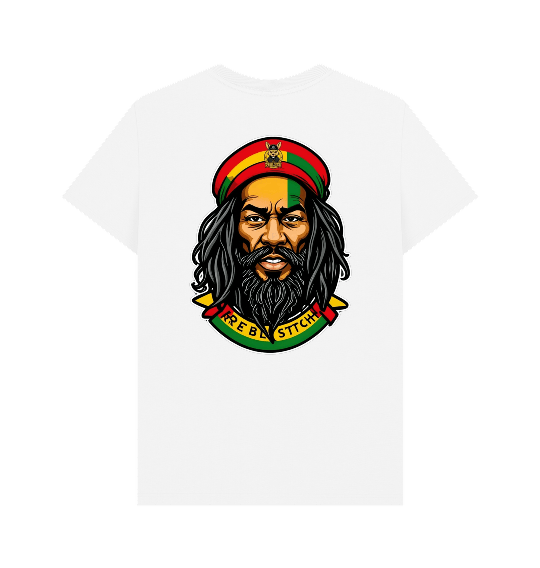 White Rebel Stitch Premium Cotton Short Sleeve T-Shirt Zion-One Love Back Print #3