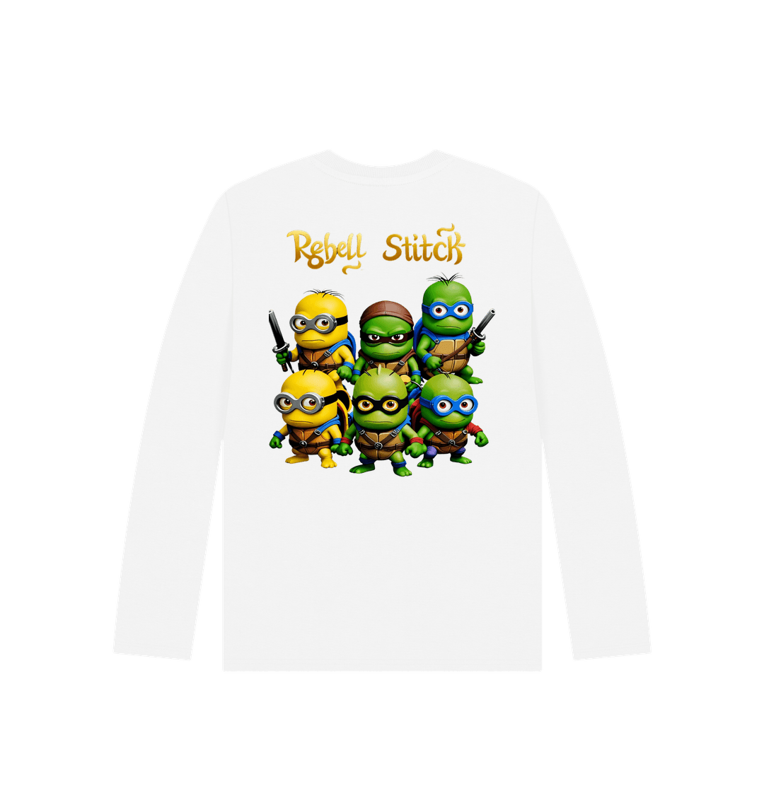 White Rebel Stitch Premium Cotton Long Sleeve Kids T-Shirt TMNM Back Print #1