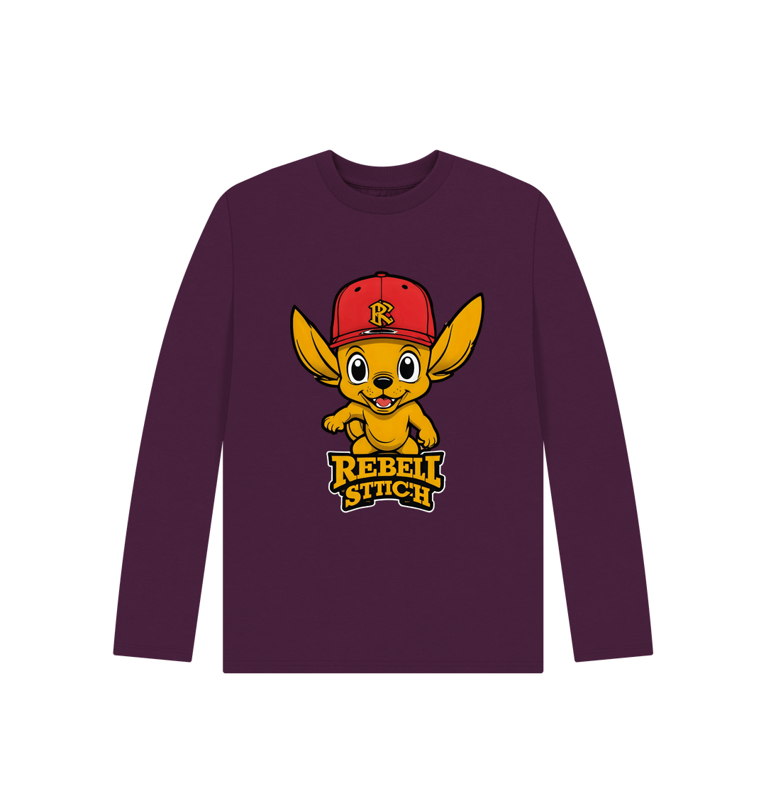 Purple Rebel Stitch Premium Cotton Long Sleeve Kids T-Shirt Main Line Front Print #4