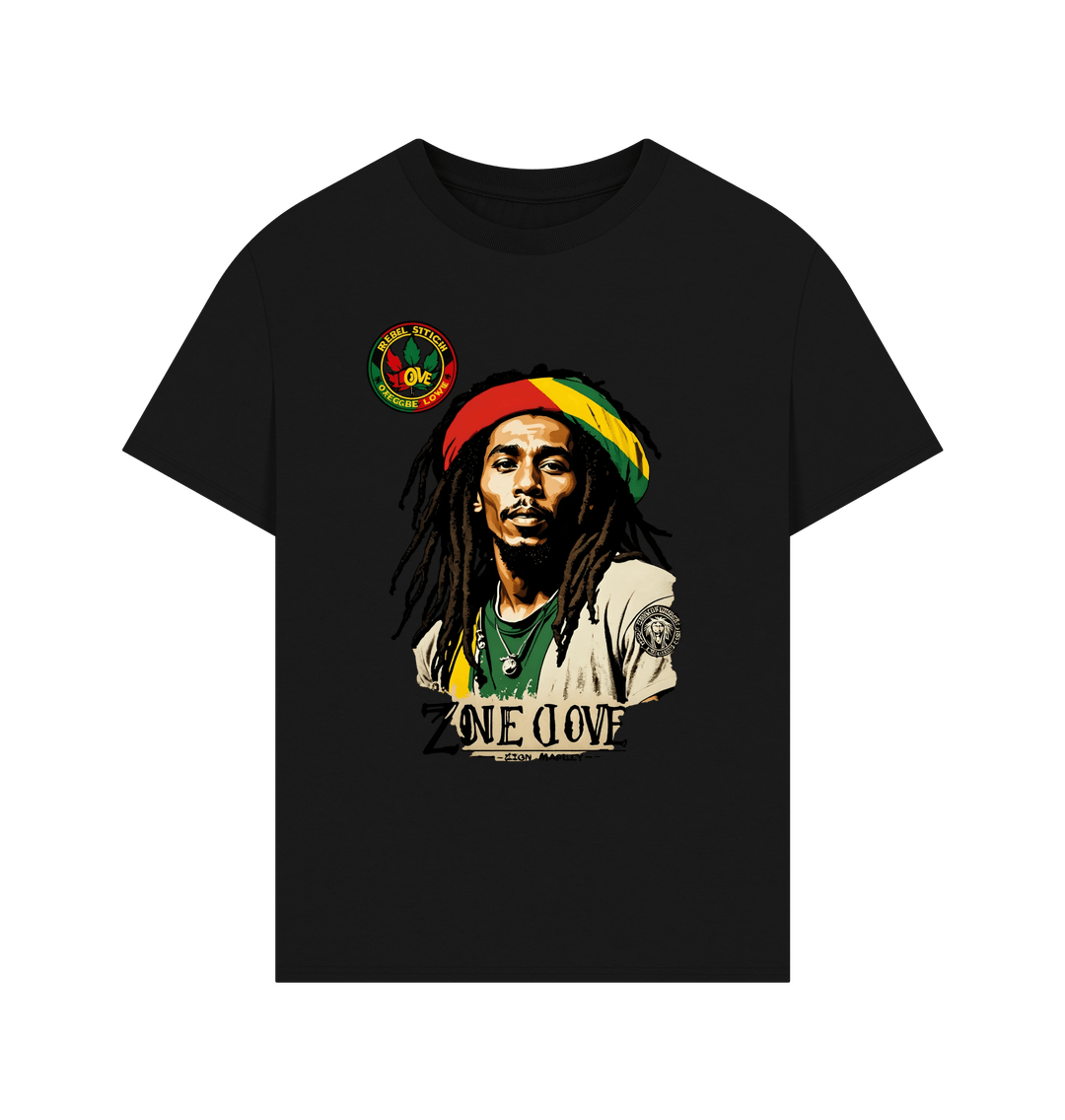 Black Rebel Stitch Premium Cotton Oversized Short Sleeve T-Shirt Zion-One Love Front Print #4