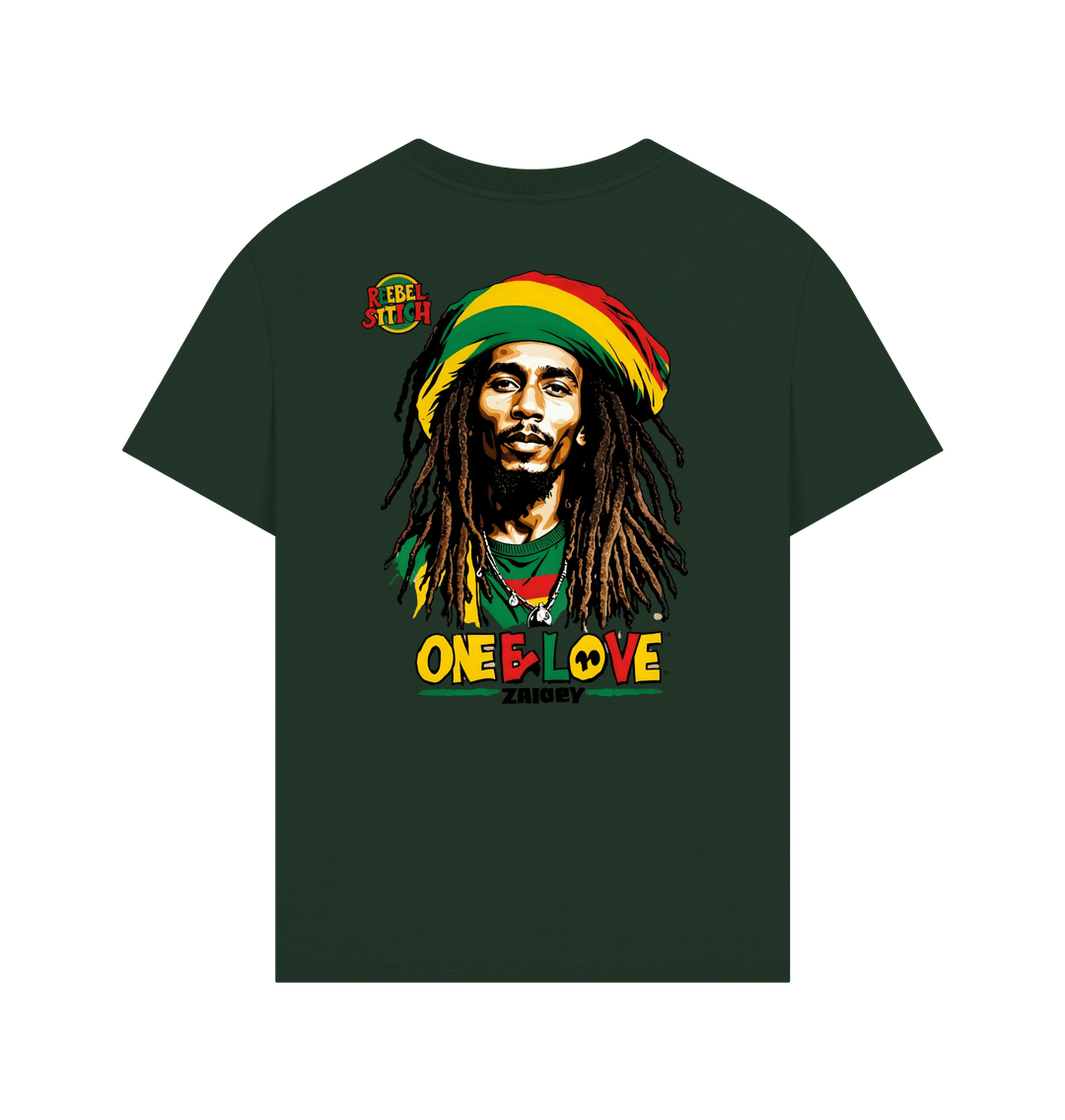 Evergreen Rebel Stitch Premium Cotton Oversized Short Sleeve T-Shirt Zion-One Love Back Print #2