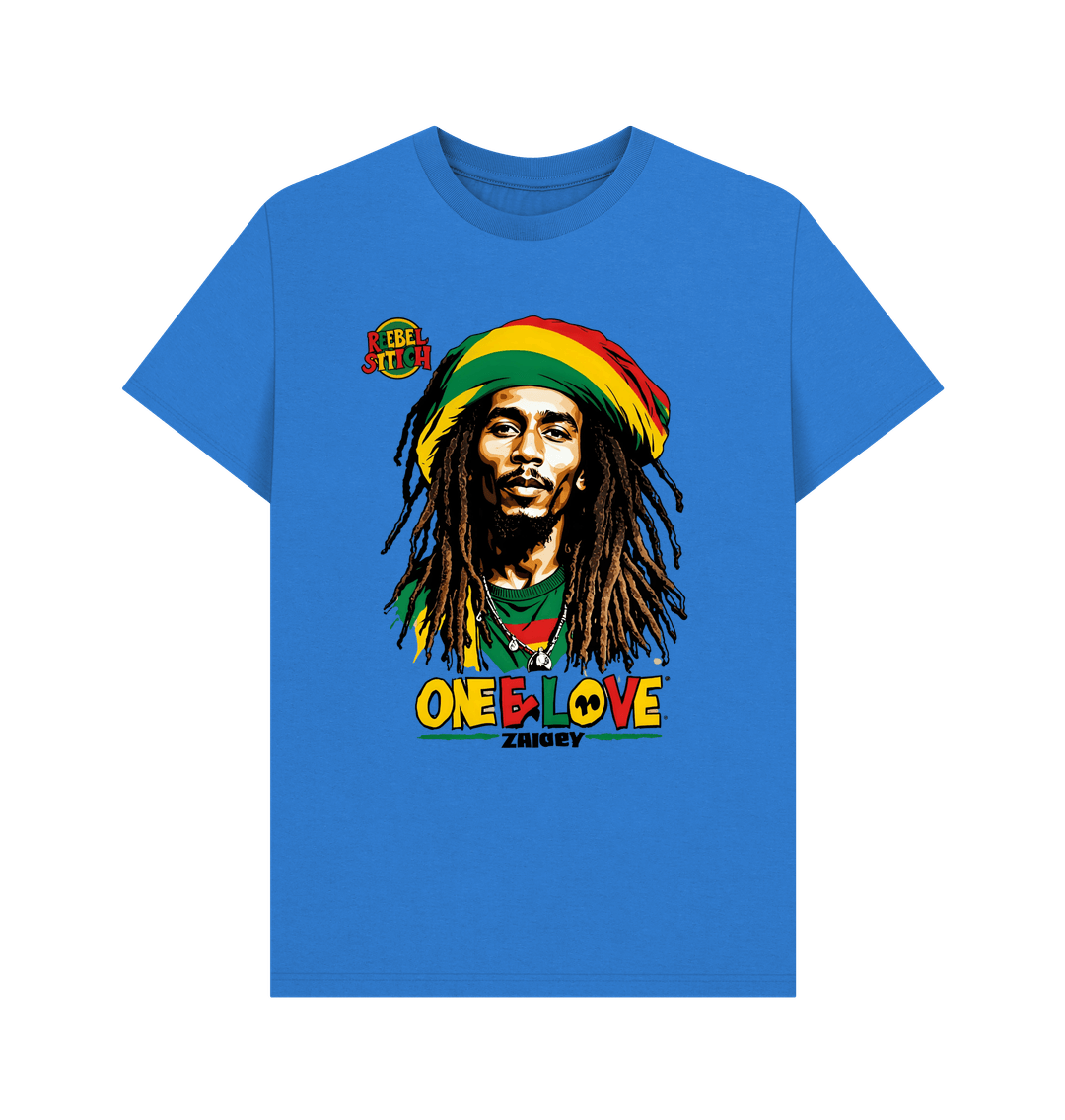 Bright Blue Rebel Stitch Premium Cotton Short Sleeve T-Shirt Zion-One Love Front Print #2