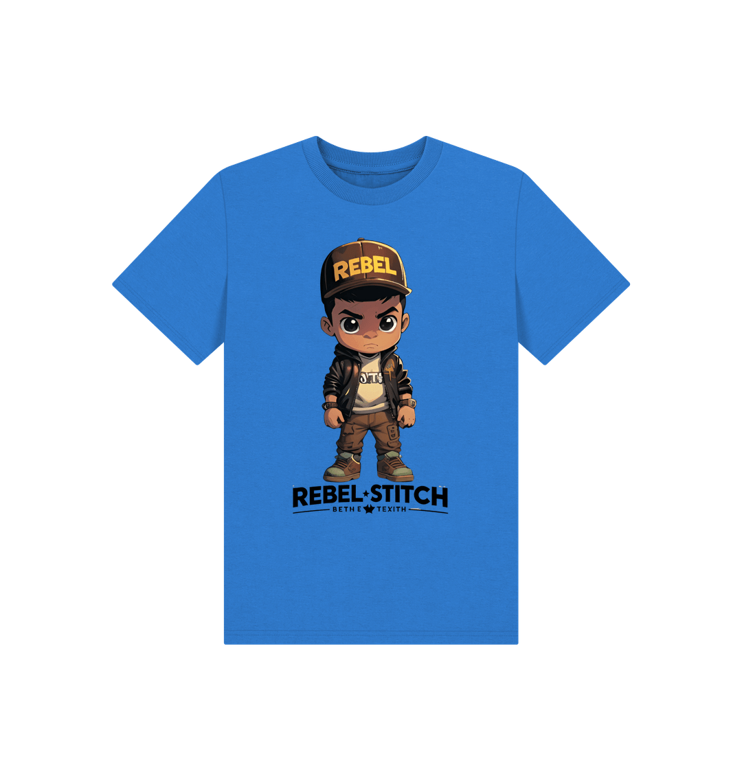 Bright Blue Rebel Stitch Premium Cotton Short Sleeve Kids T-Shirt Rebel KIds Front Print #1