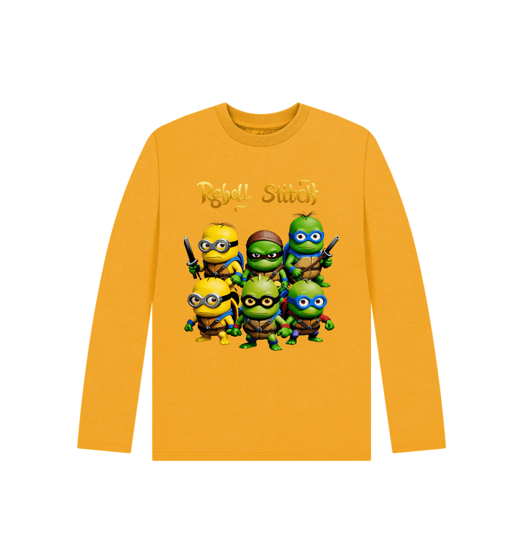 Mustard Rebel Stitch Premium Cotton Long Sleeve Kids T-Shirt TMNM Front Print #1