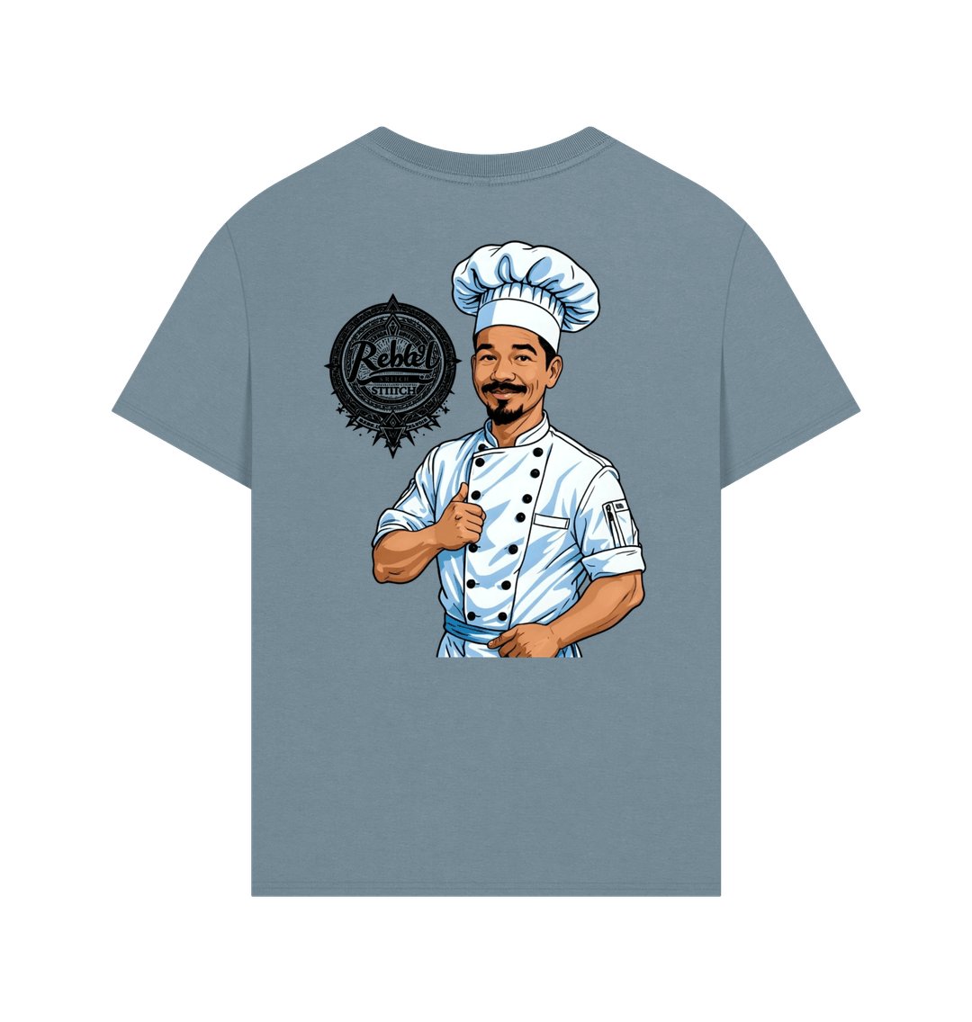 Stone Blue Rebel Stitch Premium Cotton Oversized Short Sleeve T-Shirt Chef Edition Back Print #2