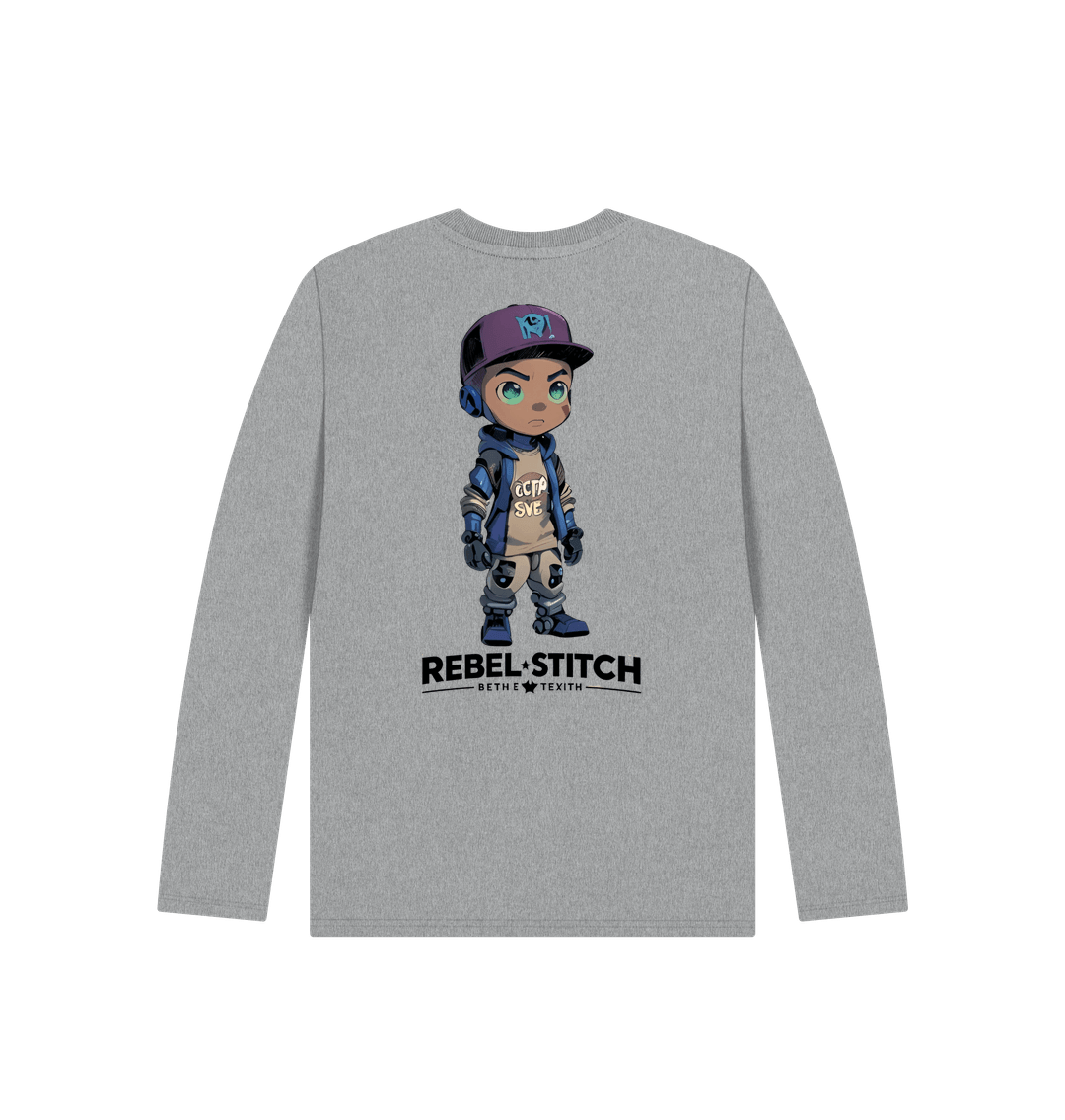 Athletic Grey Rebel Stitch Premium Cotton Long Sleeve Kids T-Shirt Rebel Kids Back Print #2