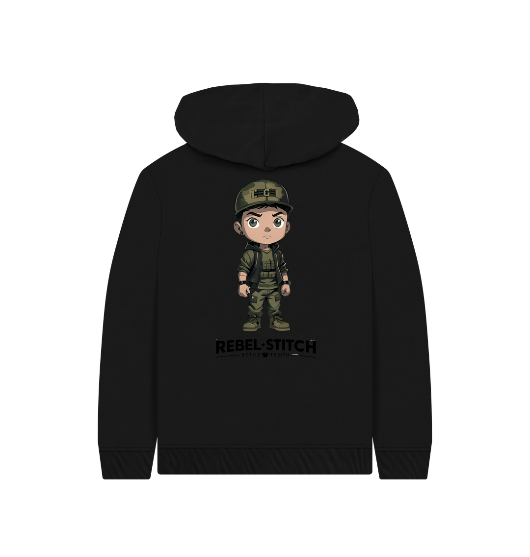 Black Rebel Stitch Premium Cotton Kids Hoodie Rebel Kids Back Print #4