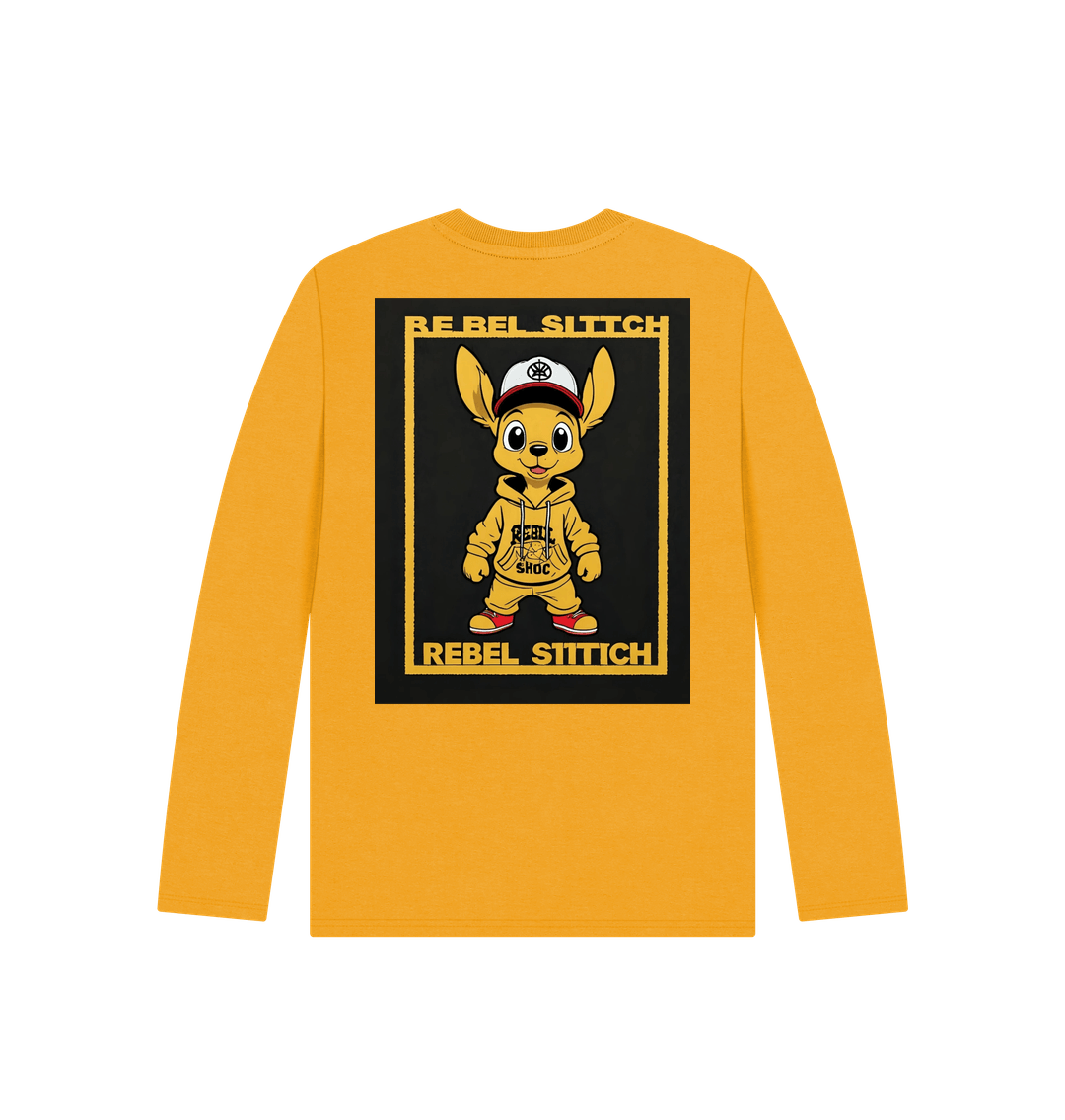 Mustard Rebel Stitch Premium Cotton Long Sleeve Kids T-Shirt Main Line Back Print #3