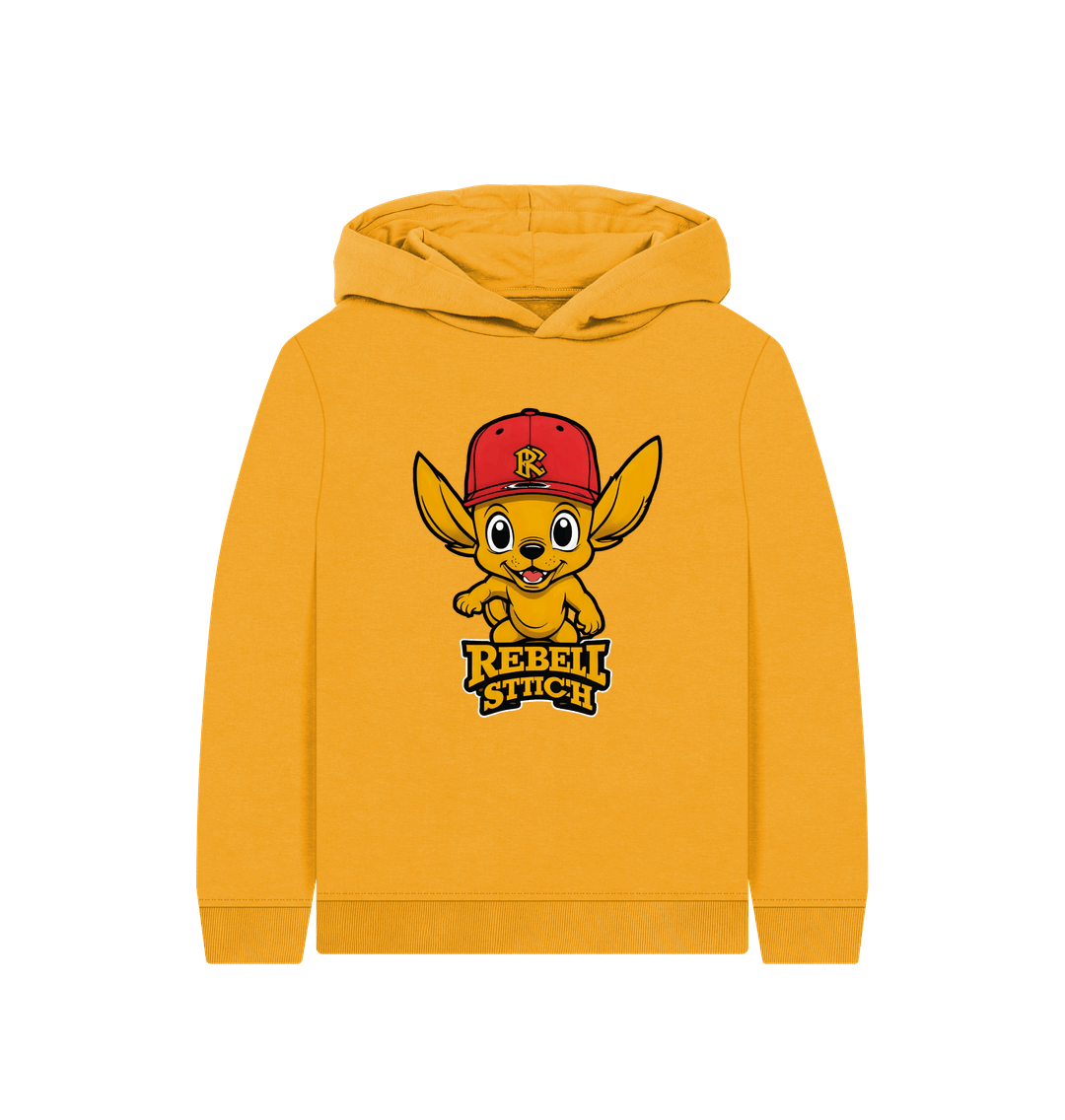 Mustard Rebel Stitch Premium Cotton Kids Hoodie Main Line Front Print #4