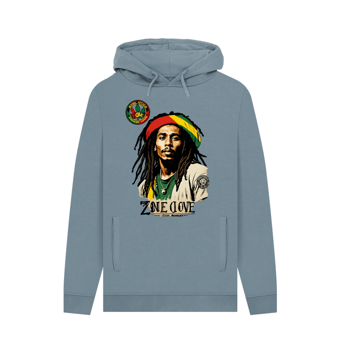 Stone Blue Rebel Stitch Premium Cotton Hoodie Zion-One Love Front Print #4