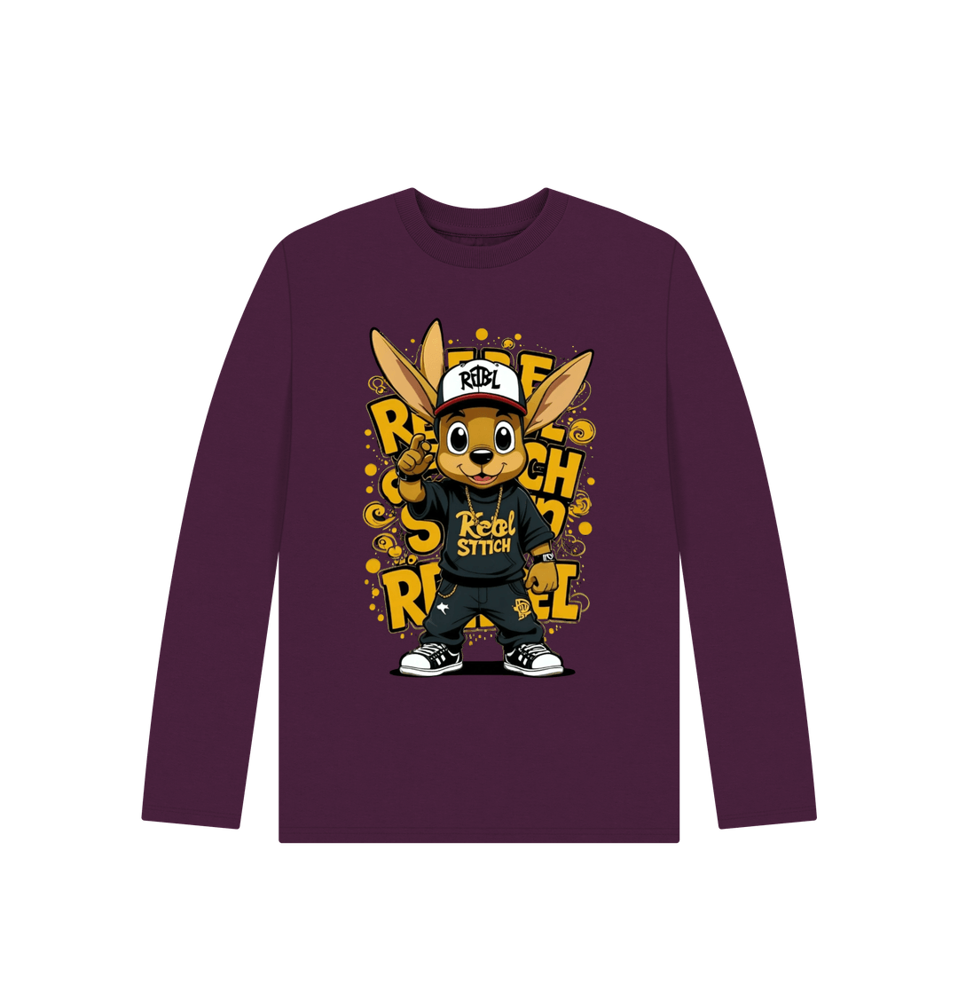 Purple Rebel Stitch Premium Cotton Long Sleeve Kids T-Shirt Main Line Front Print #2