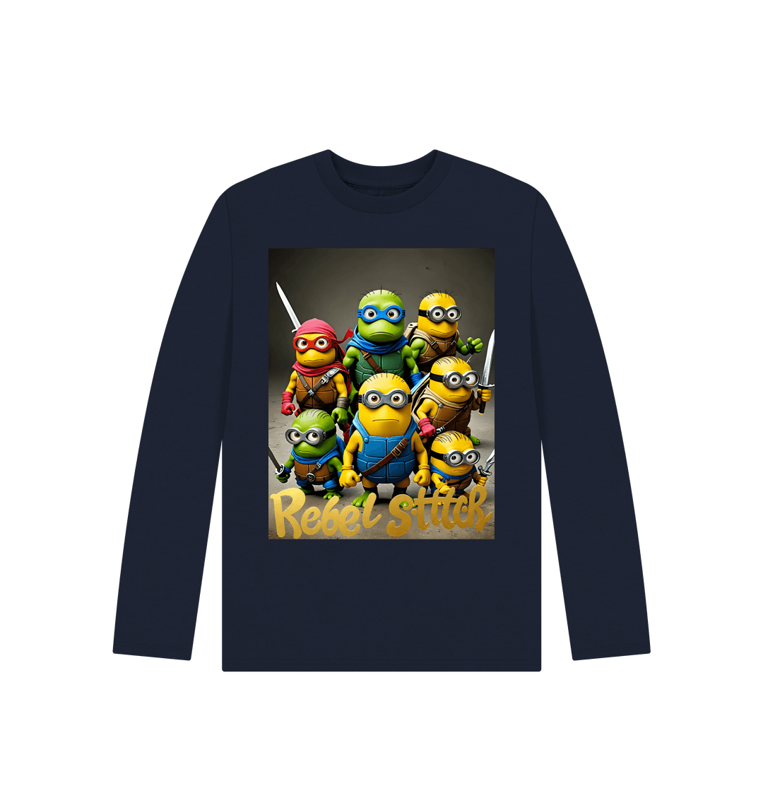 Navy Blue Rebel Stitch Premium Cotton Long Sleeve Kids T-Shirt TMNM Front Print #4