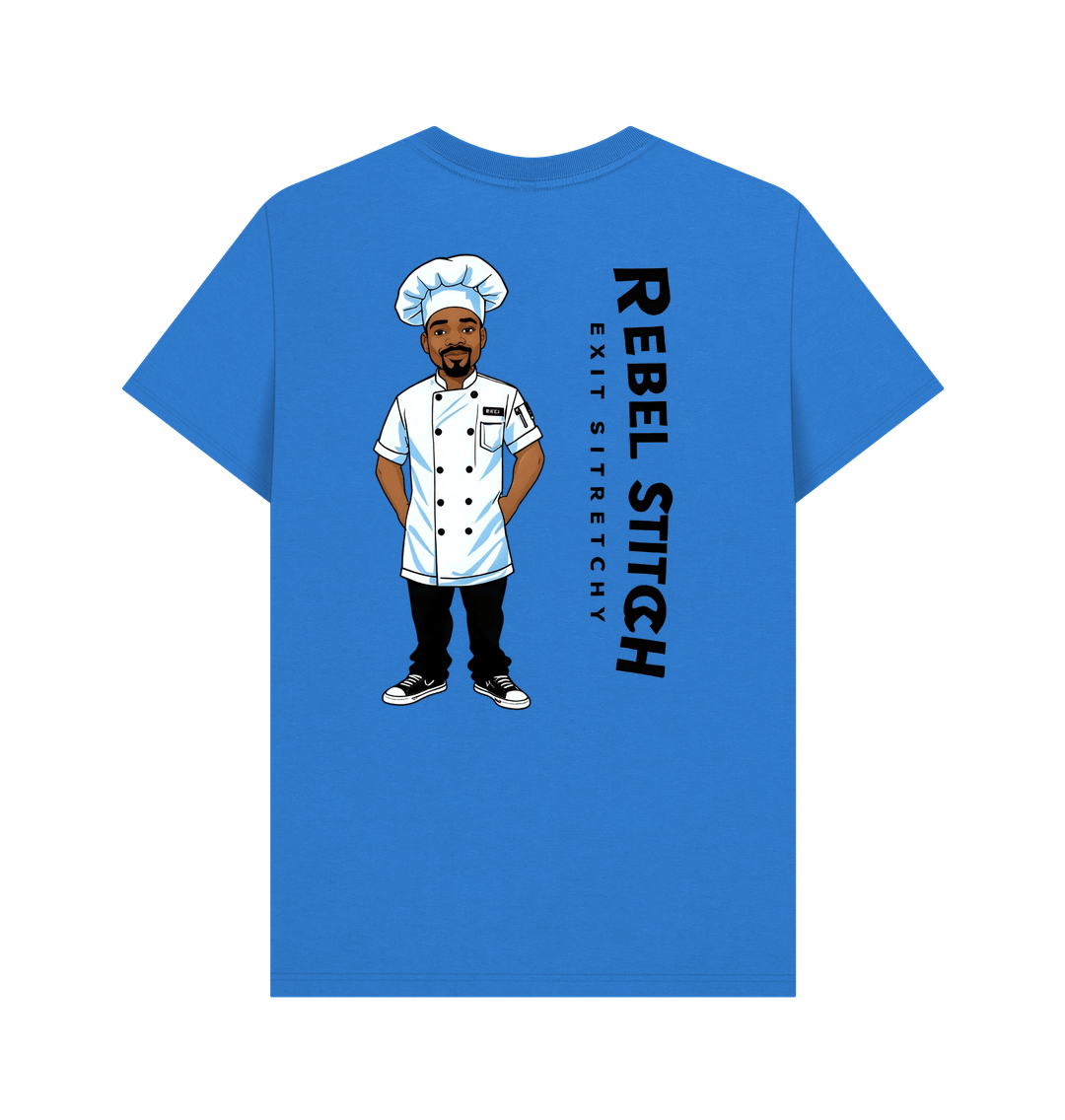 Bright Blue Rebel Stitch Premium Cotton Short Sleeve T-Shirt Chef Edition Back Print #1