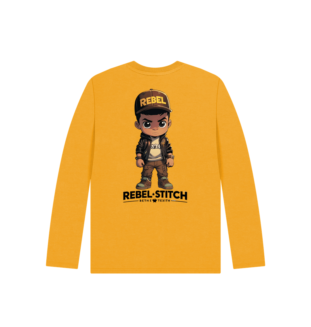 Mustard Rebel Stitch Premium Cotton Long Sleeve Kids T-Shirt Rebel Kids Back Print #1