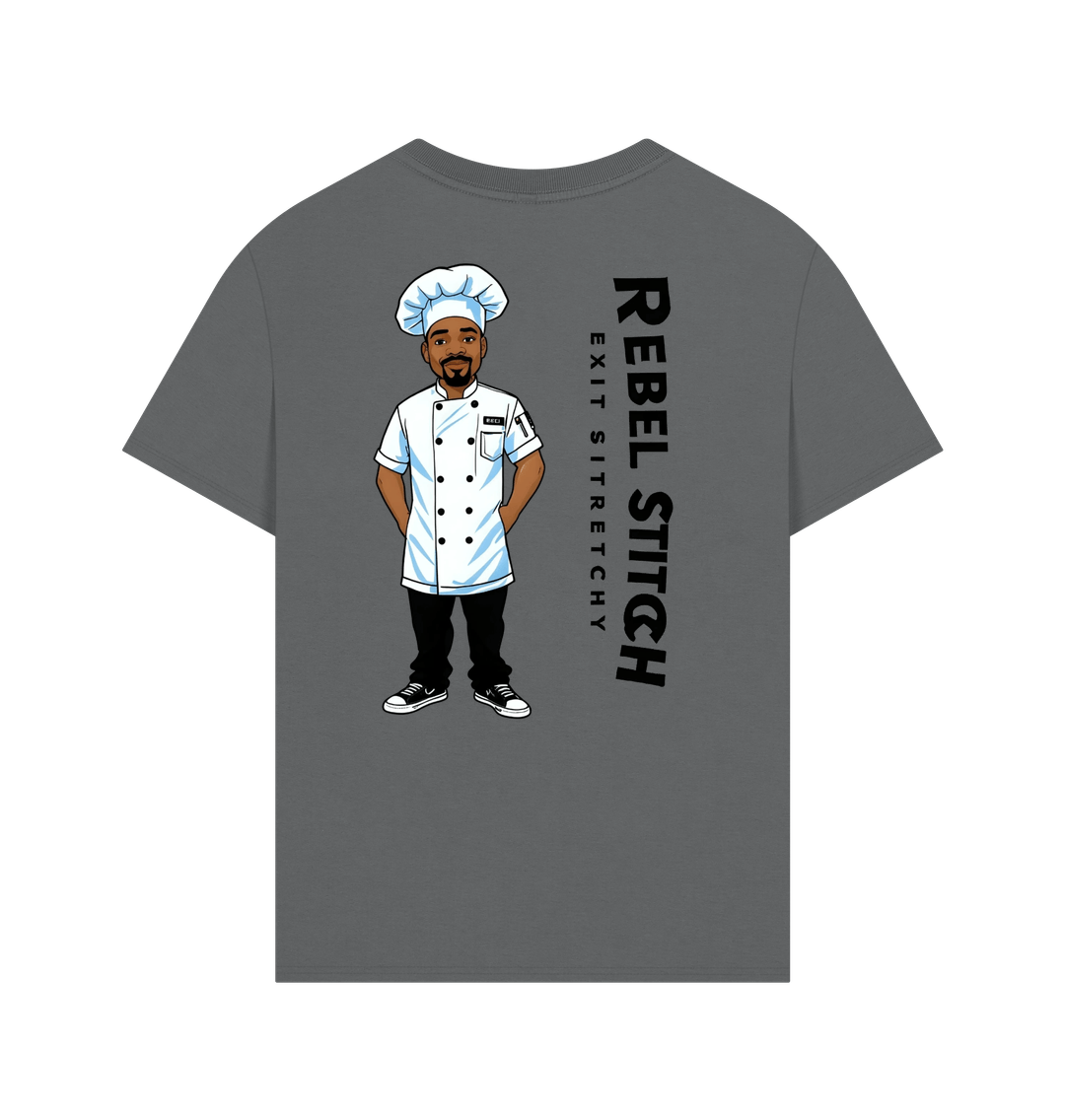 Slate Grey Rebel Stitch Premium Cotton Oversized Short Sleeve T-Shirt Chef Edition Back Print #1