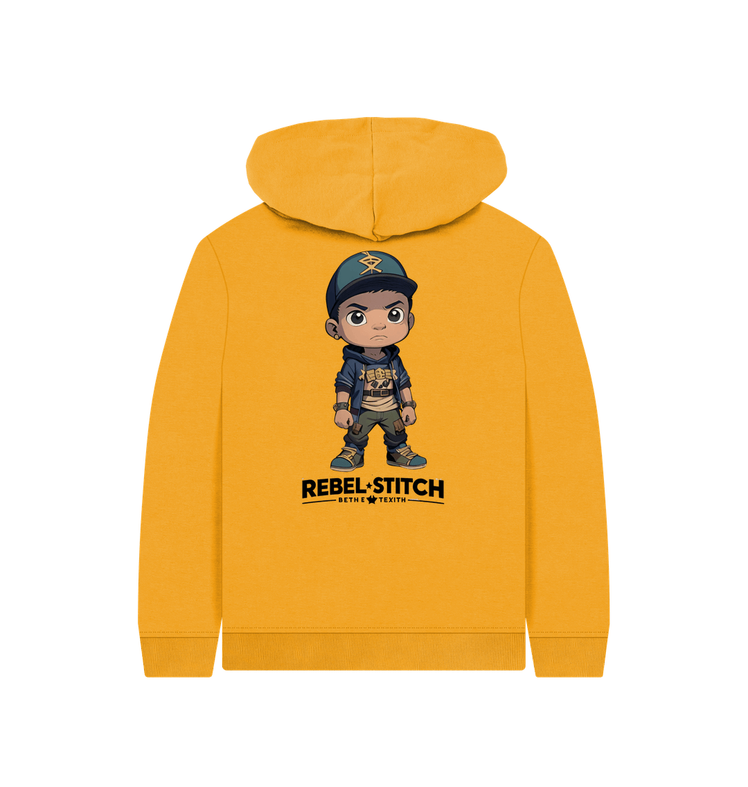 Mustard Rebel Stitch Premium Cotton Kids Hoodie Rebel Kids Back Print #3