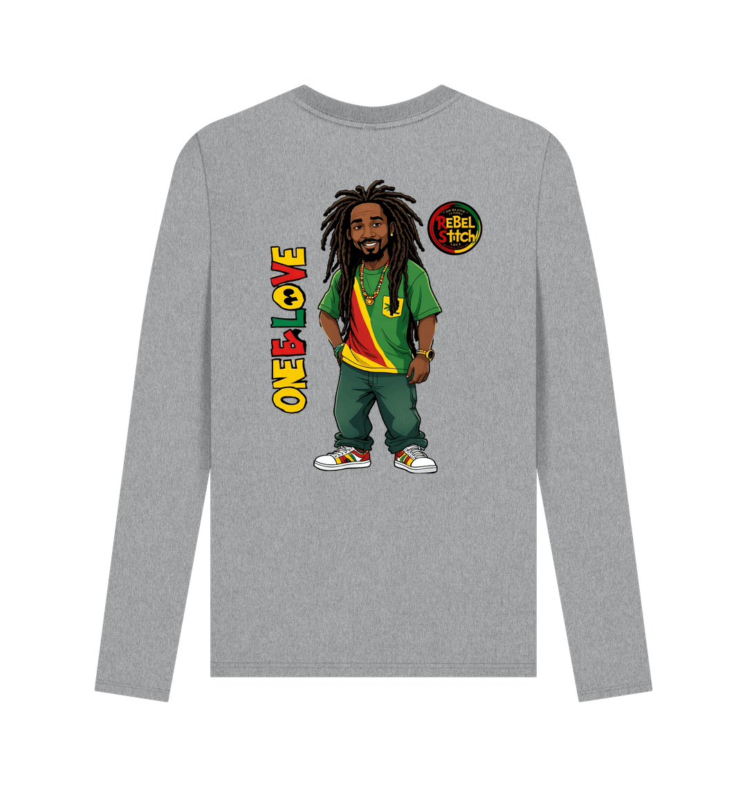 Athletic Grey Rebel Stitch Premium Cotton Long Sleeve T-Shirt Zion-One Love Back Print #1