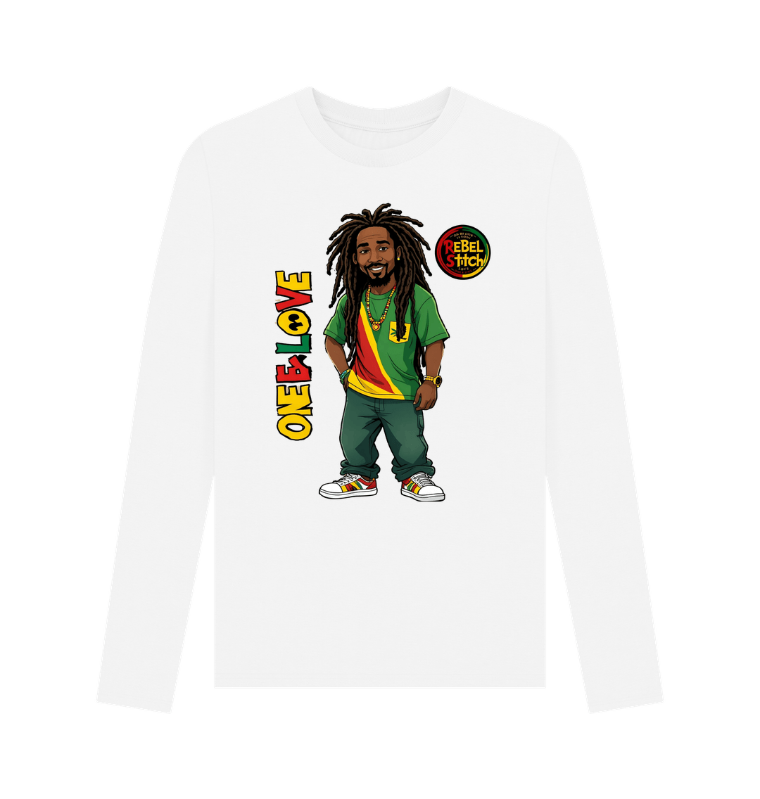 White Rebel Stitch Premium Cotton Long Sleeve T-Shirt Zion-One Love Front Print #1