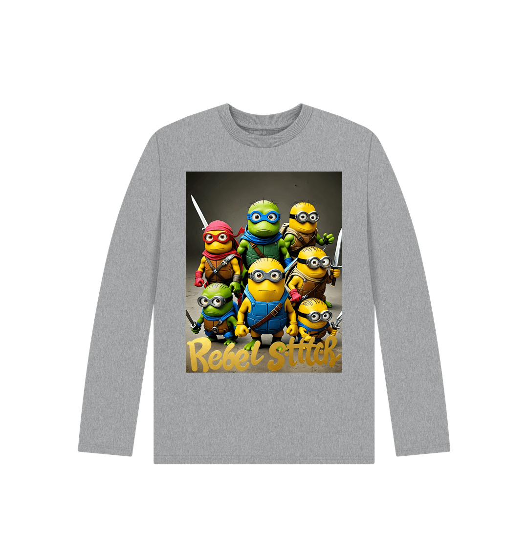 Athletic Grey Rebel Stitch Premium Cotton Long Sleeve Kids T-Shirt TMNM Front Print #4