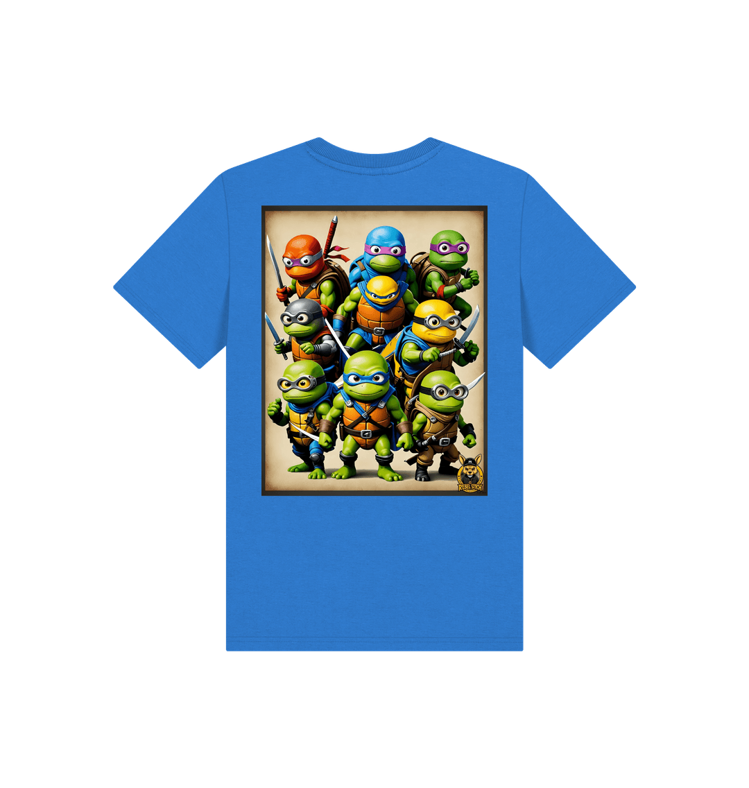 Bright Blue Rebel Stitch Premium Cotton Short Sleeve Kids T-Shirt TMNM Back Print #2