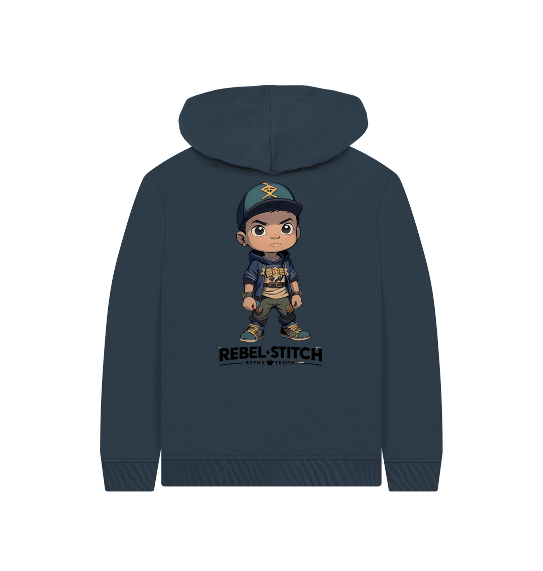 Navy Blue Rebel Stitch Premium Cotton Kids Hoodie Rebel Kids Back Print #3