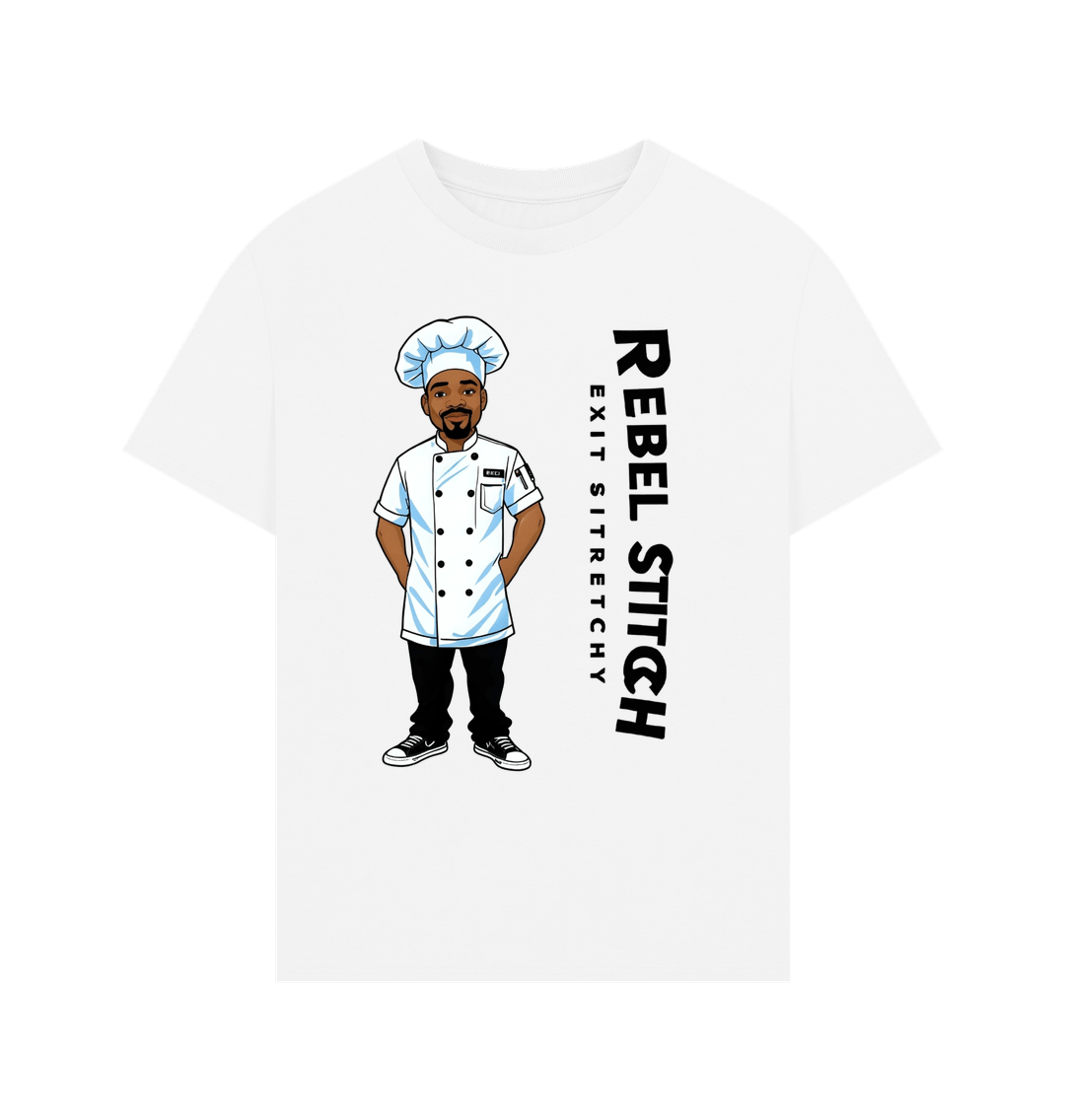 White Rebel Stitch Premium Cotton Oversized Short Sleeve T-Shirt Chef Edition Front Print #1