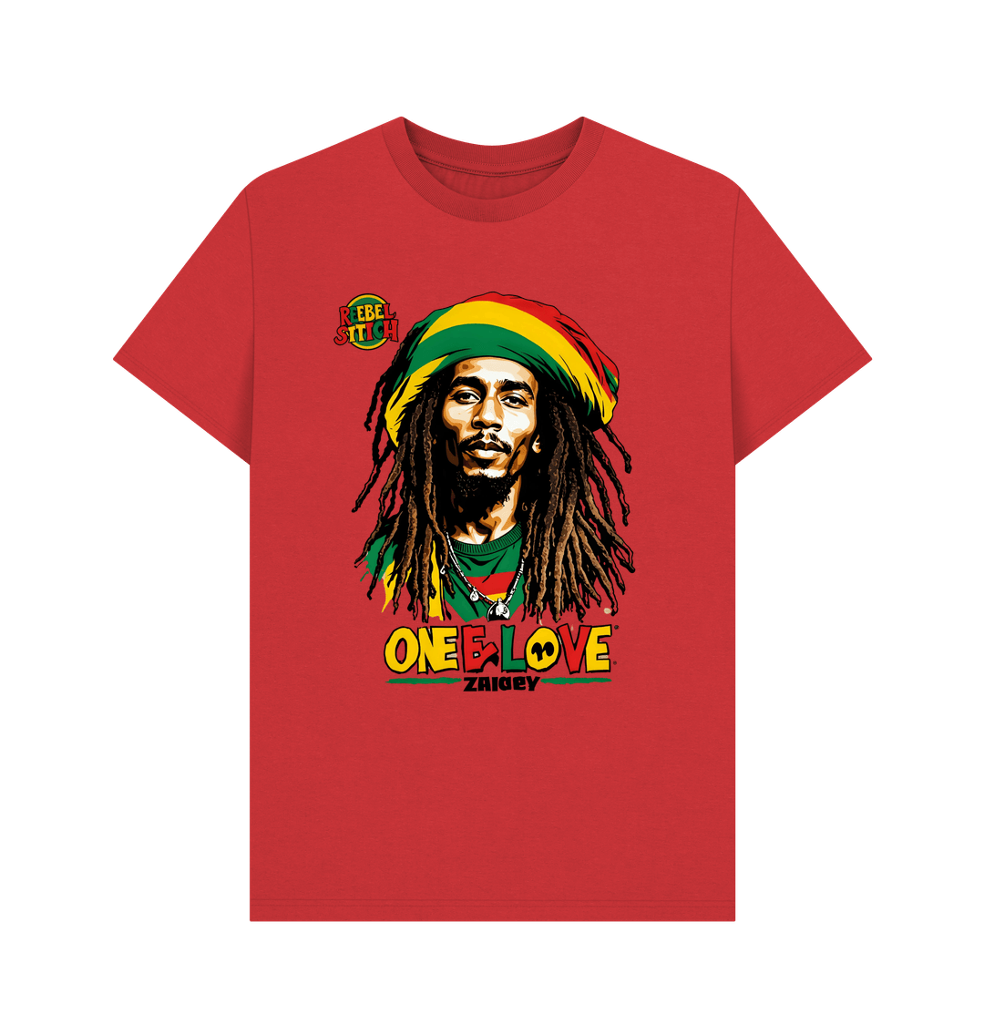 Red Rebel Stitch Premium Cotton Short Sleeve T-Shirt Zion-One Love Front Print #2