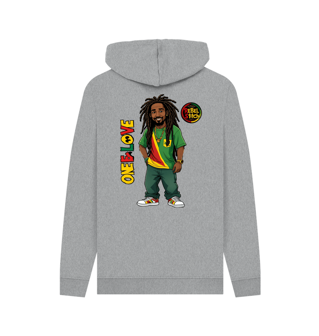 Light Heather Rebel Stitch Premium Cotton Hoodie Zion-One Love Back Print #1