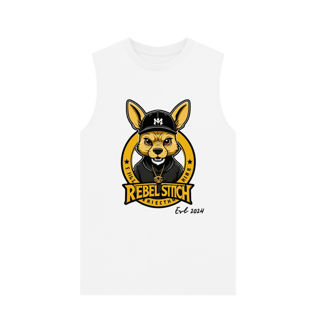 White Rebel Stitch Premium Cotton Vest Main Line Front Print #1