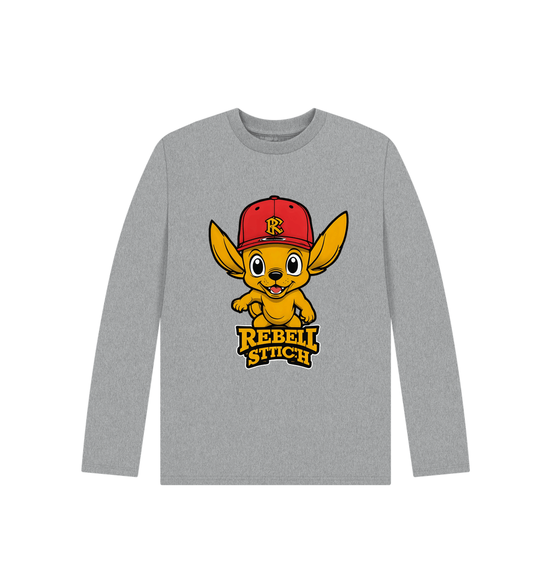 Athletic Grey Rebel Stitch Premium Cotton Long Sleeve Kids T-Shirt Main Line Front Print #4