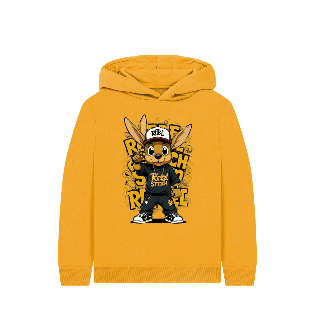 Mustard Rebel Stitch Premium Cotton Kids Hoodie Main Line Front Print #2